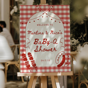 Red Baby Q Baby Shower Welcome Sign   Bbq Grill Ba
