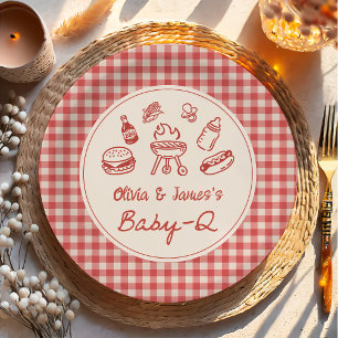 Red Baby Q Backyard BBQ Baby Shower Paper Plates