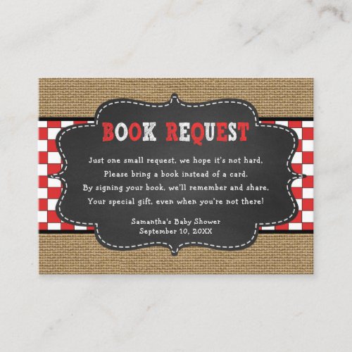 Red Baby Q BBQ Baby Shower book request card