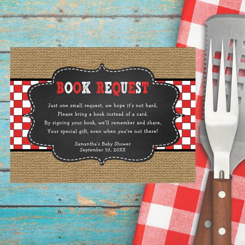 Red Baby Q BBQ Baby Shower book request card