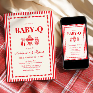 Red Baby-Q BBQ Baby Shower Invitation