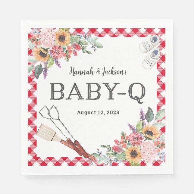 Red Baby-Q Shower Personalized Napkins (Front)
