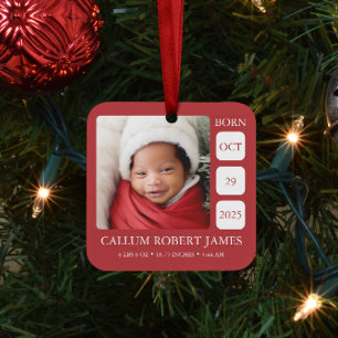 Red Baby’s First Christmas Birth Stats Ornament