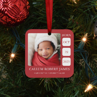 Red Baby’s First Christmas Birth Stats Ornament