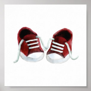 Red Baby Sneakers Painting Art Print, Poster