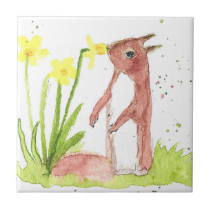 Red Baby Squirrel watercolor Animal WIldlife Ceramic Tile