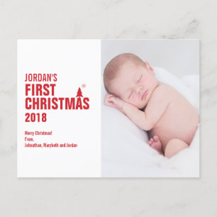 Red Baby's First Christmas Photo Postcard