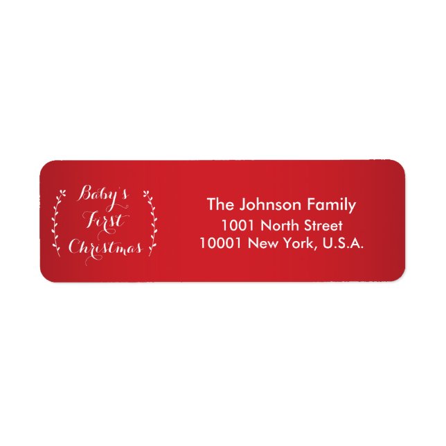 Red Baby's First Christmas Return Address Labels (Front)