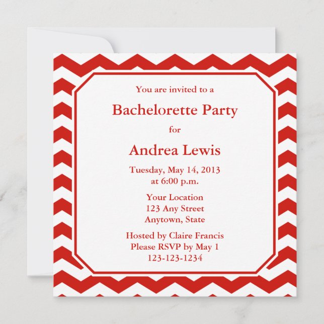Red Bachelorette Party Invite / Announcement (Front)