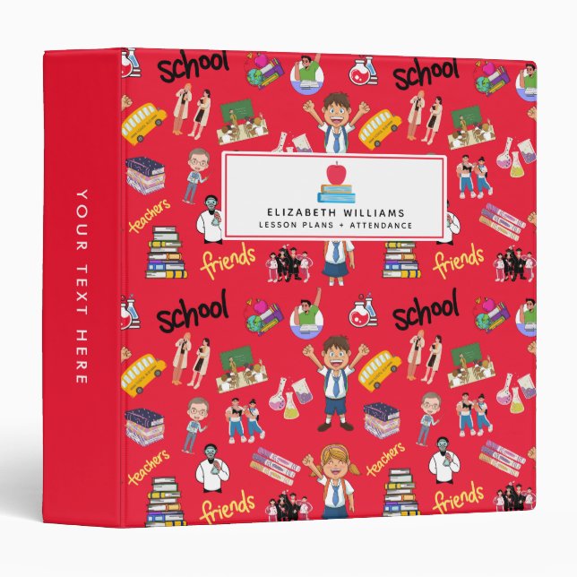 Red Back To School 3 Ring Binder (Front/Spine)
