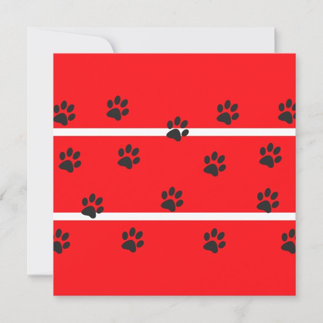 Red background black cat paws card. (Front)