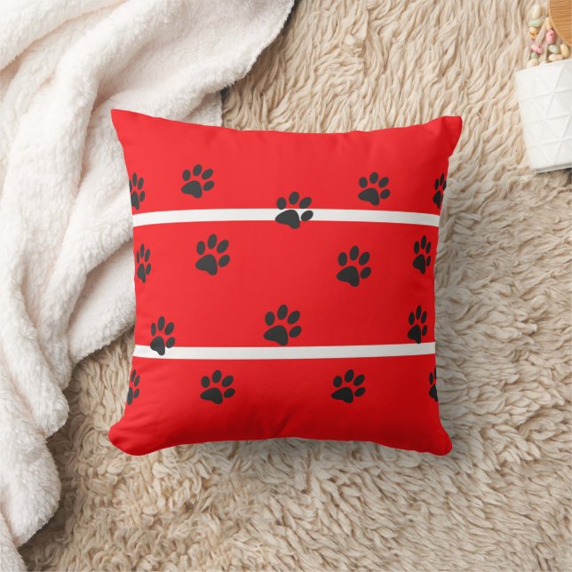 Red background black cat paws throw pillow (Blanket)