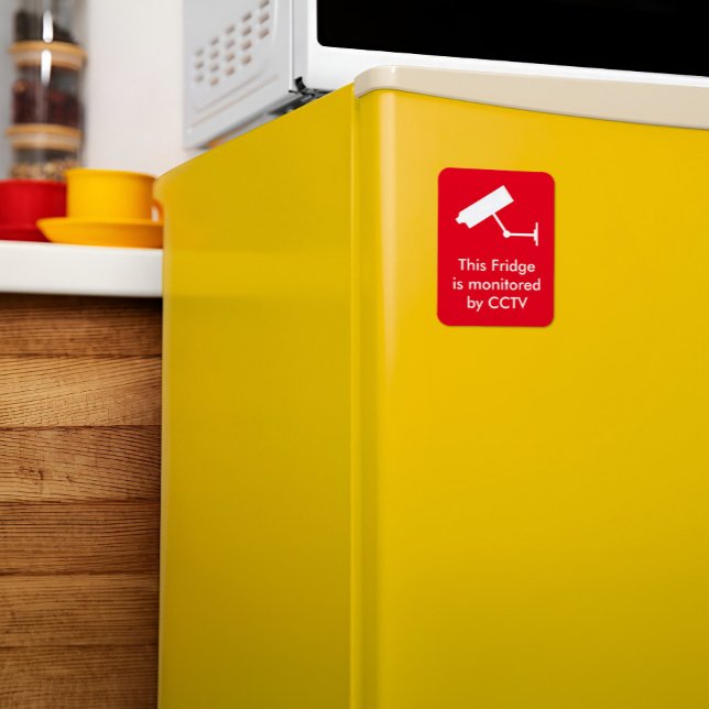 Red Background Camera Surveillance CCTV Fridge Magnet (Red Background Camera Surveillance CCTV Fridge Magnet On A Yellow Refrigerator)