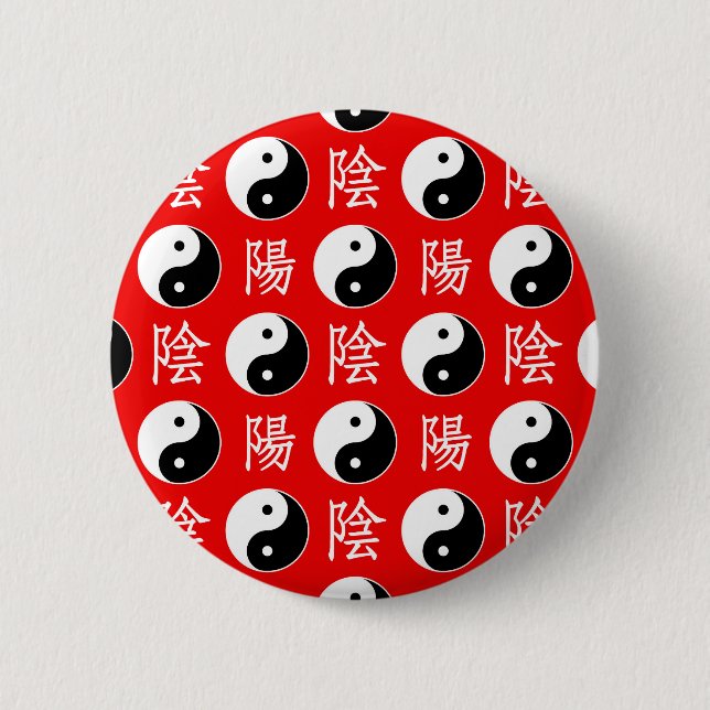 Red Background Chinese Yinyang Pattern Button (Front)