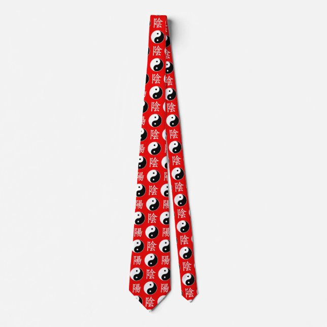 Red Background Chinese Yinyang Pattern Neck Tie (Front)