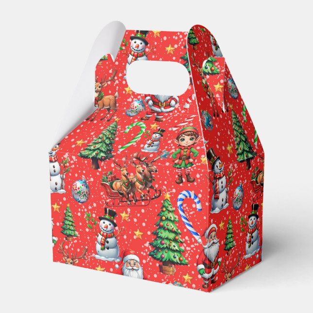 Red Background Christmas Decorative Pattern Favor Boxes (Front Side)