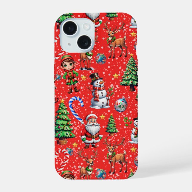 Red Background Christmas Decorative Pattern Iphone Case (Back)