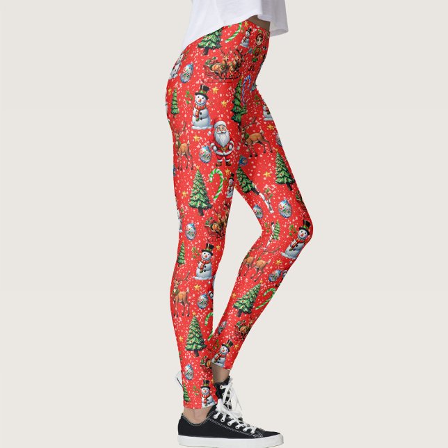 Red Background Christmas Decorative Pattern Leggings (Creator Uploaded)
