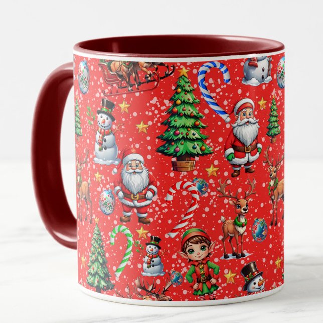 Red Background Christmas Decorative Pattern Mug (Creator Uploaded)