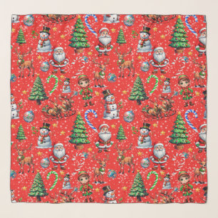 Red Background Christmas Decorative Pattern Scarf