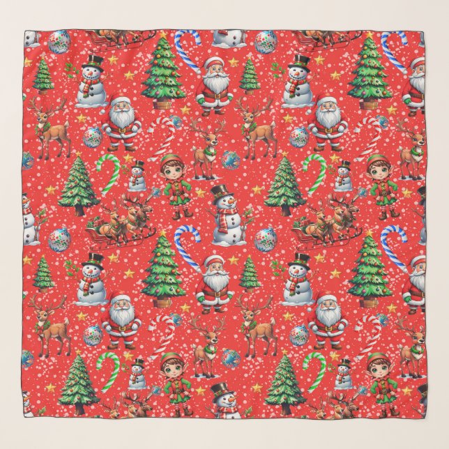 Red Background Christmas Decorative Pattern Scarf (Front)