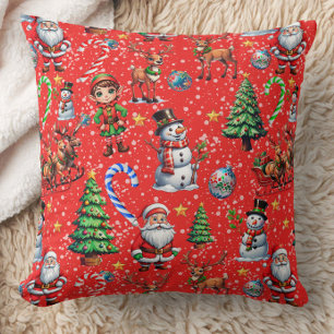 Red Background Christmas Decorative Pattern Throw Pillow