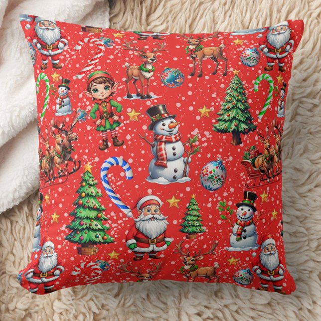 Red Background Christmas Decorative Pattern Throw Pillow (Creator Uploaded)