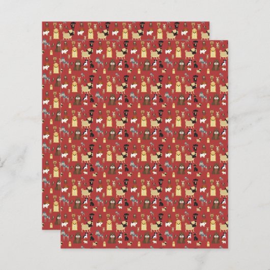 red background dogs pattern. (Front/Back)