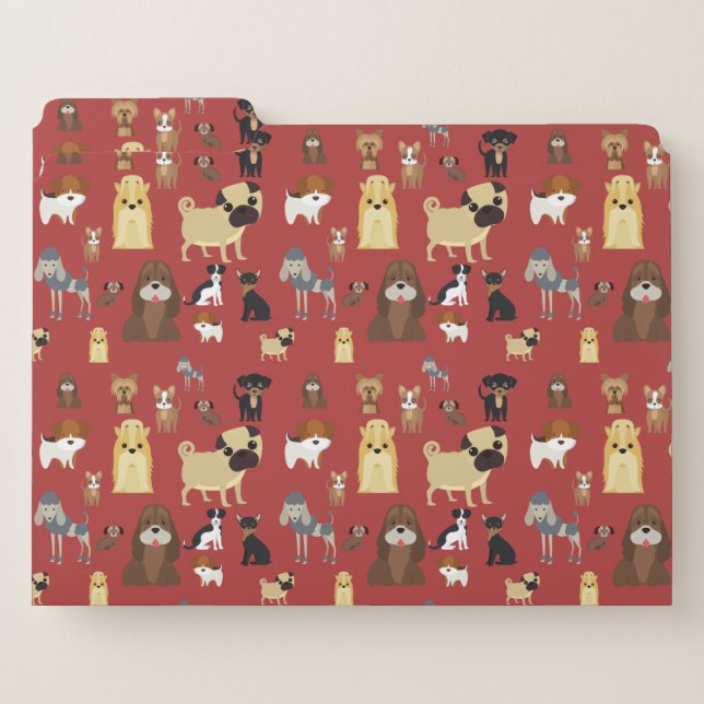 red background dogs pattern file folder (Front Left)