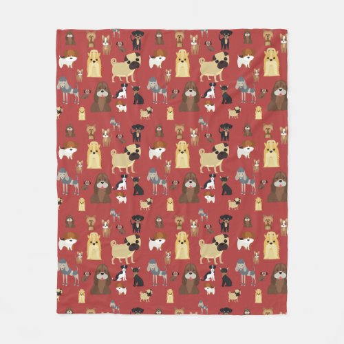 red background dogs pattern fleece blanket