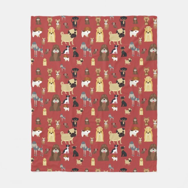 red background dogs pattern fleece blanket (Front)