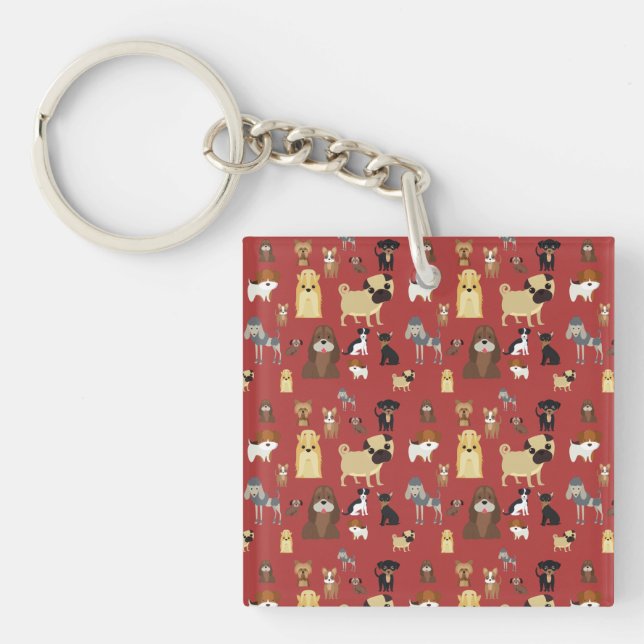 red background dogs pattern. keychain (Front)
