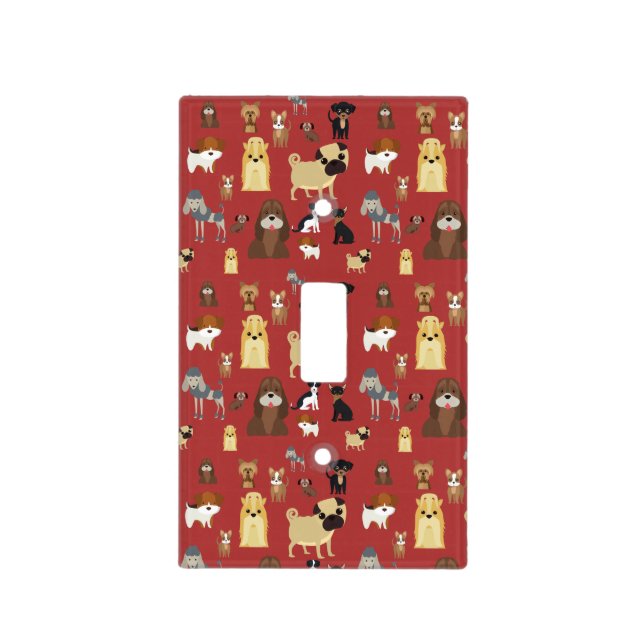 red background dogs pattern light switch cover (Front)