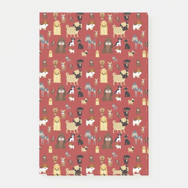red background dogs pattern. post-it notes (Front)