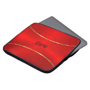 Red Background gold stripes accent Laptop Sleeve