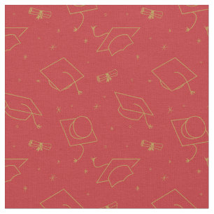 Red Background Graduation Cap Toss Fabric
