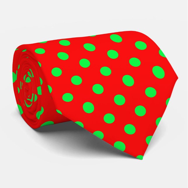 Red Background Green Polka Dots Design  Neck Tie (Creator Uploaded)