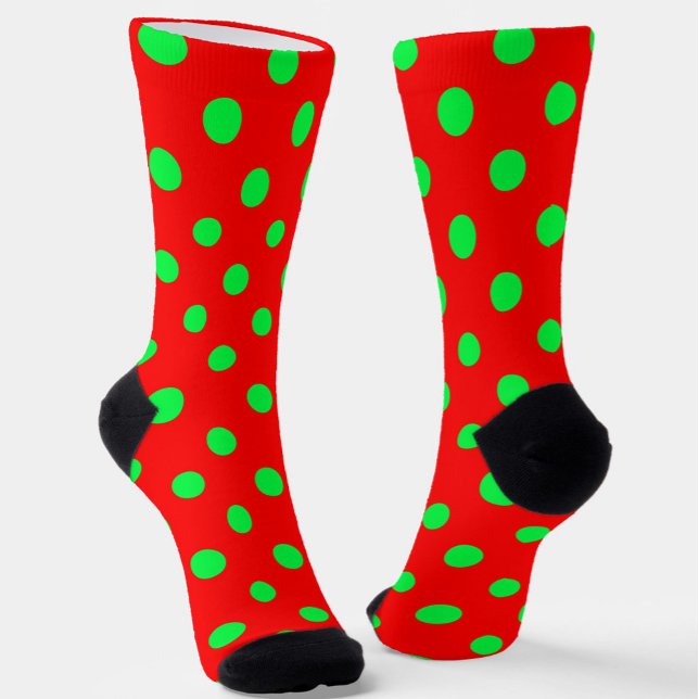 Red Background Green Polka Dots Design  Socks (Creator Uploaded)