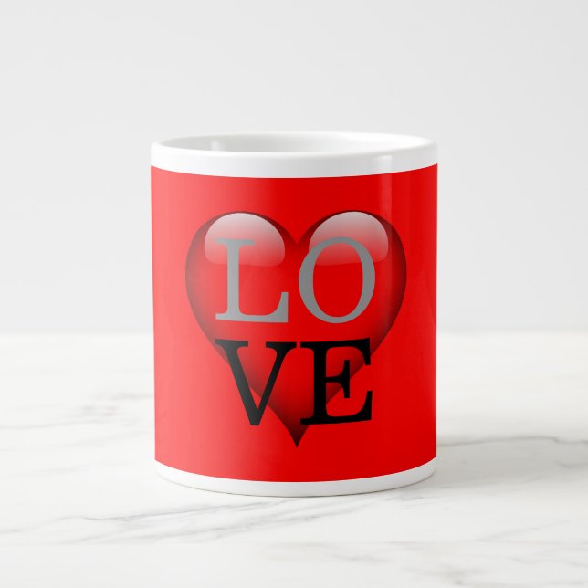Red Background Love Wedding Heart Giant Coffee Mug (Front)