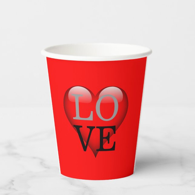 Red Background Love Wedding Heart Paper Cups (Front)