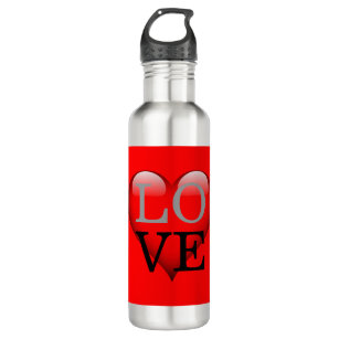 Red Background Love Wedding Heart Stainless Steel Water Bottle