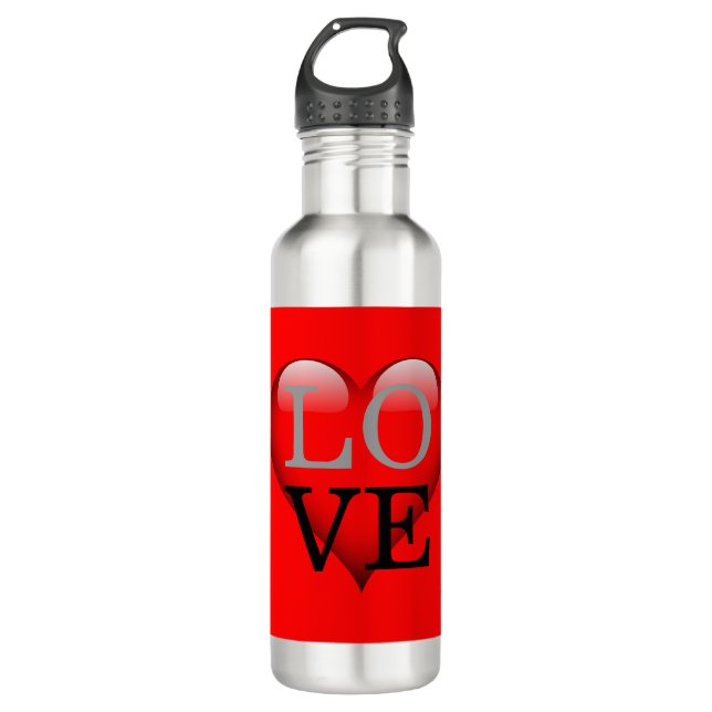 Red Background Love Wedding Heart Stainless Steel Water Bottle (Front)