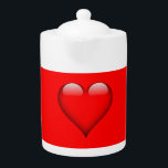 Red Background Love Wedding Heart Teapot<br><div class="desc">You can easily change the fonts and colors. You can also add your logo and the background image as you like.</div>