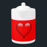 Red Background Love Wedding Heart Teapot<br><div class="desc">You can easily change the fonts and colors. You can also add your logo and the background image as you like.</div>