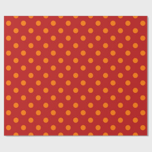 Red Background Orange Polka Dots Design Wrapping Paper