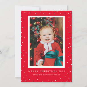 Red Background Polka Dot Photo Christmas Card