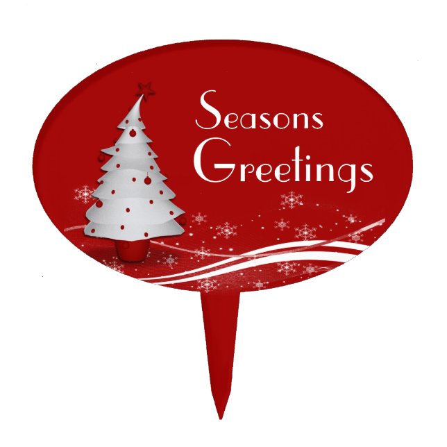 Red Background & White Christmas Tree Cake Topper (Front)
