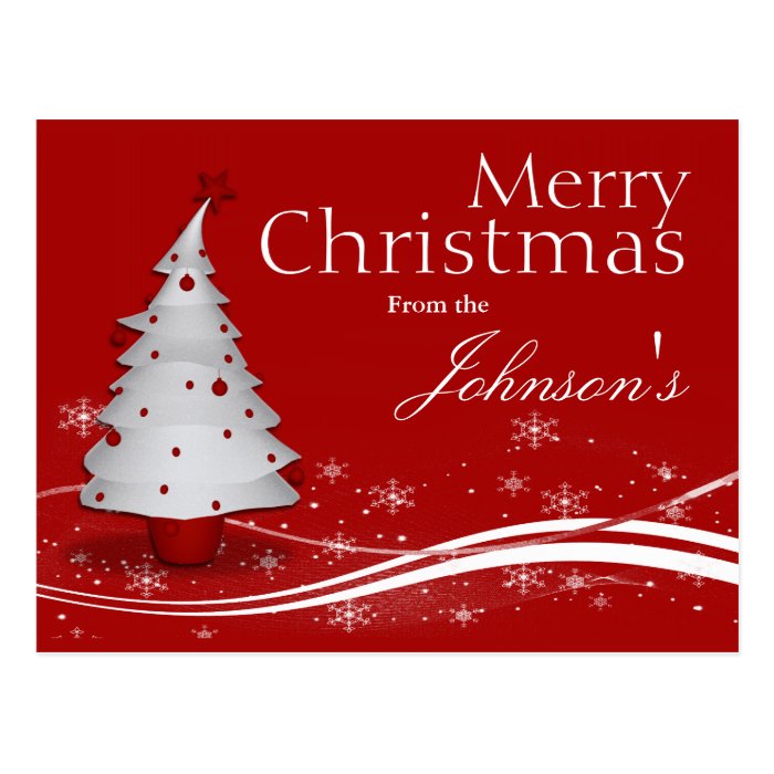 Red Background & White Christmas Tree Greeting Postcard