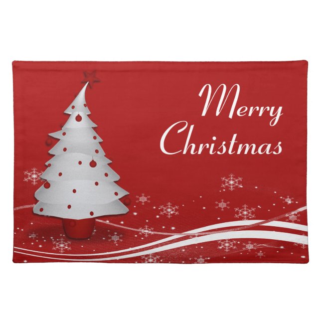 Red Background & White Christmas Tree Placemat (Front)