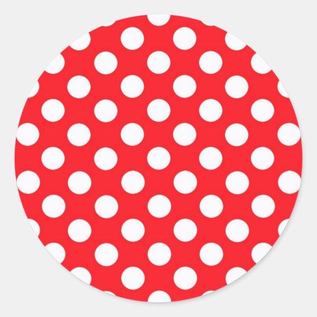 Red Background White Polka Dot Classic Round Sticker (Front)